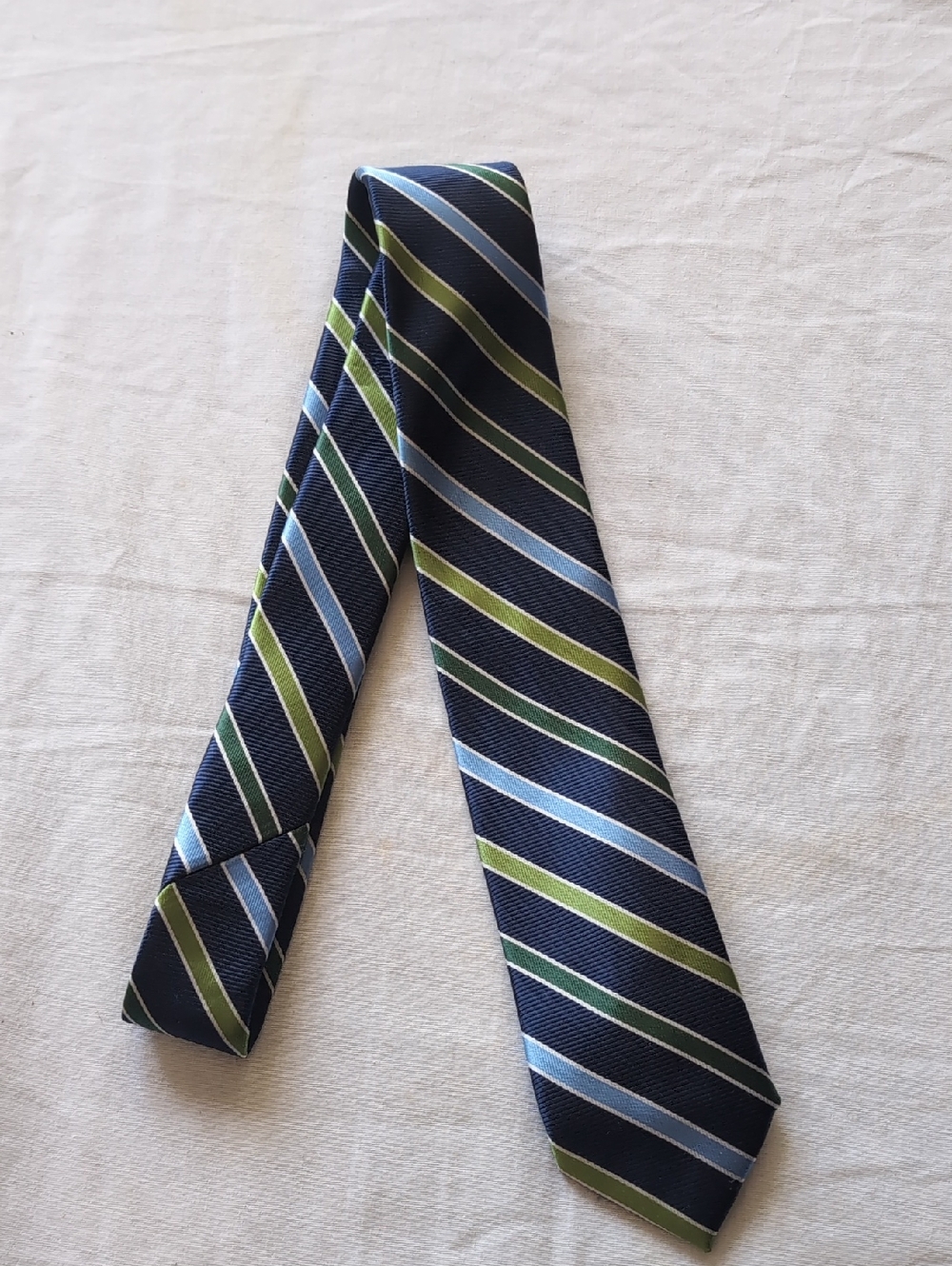 Chaps Kids Navy Tie with Light Blue and Olive Green Stripes